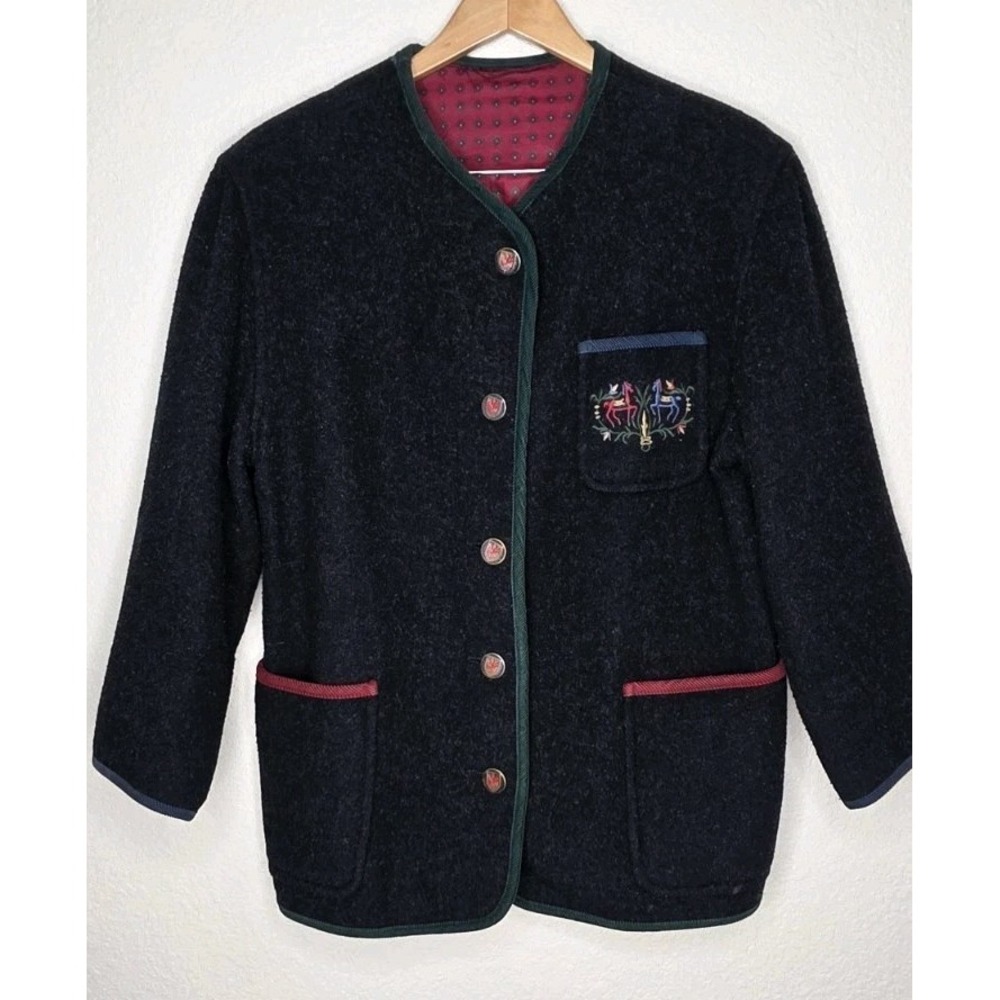 Schneiders Salzburg Austrian Women  Jacket Trachten Coat 100% Wool Embroidered